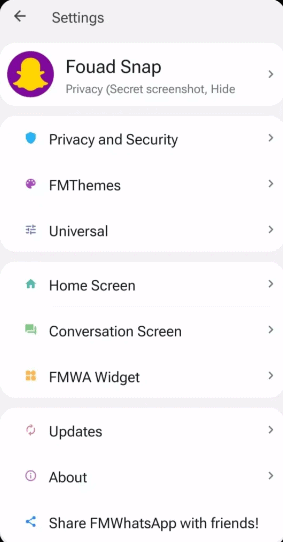 Accessing FM WhatsApp Settings